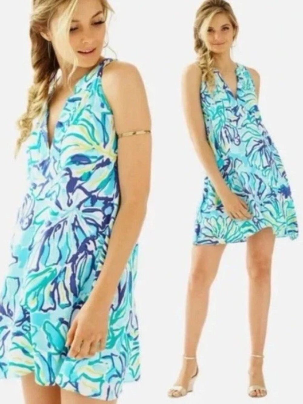 LILLY PULITZER ACHELLE SWING DRESS IN POOL BLUE STAY COOL M PREPPY RESORT WEAR